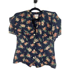 Vintage Floral Skirt Set Blue 12 Cottage 80s Peasant Mod Retro Jewels Country